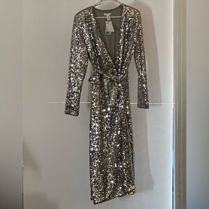 H&M Silver Long Sleeve Sequin Dress